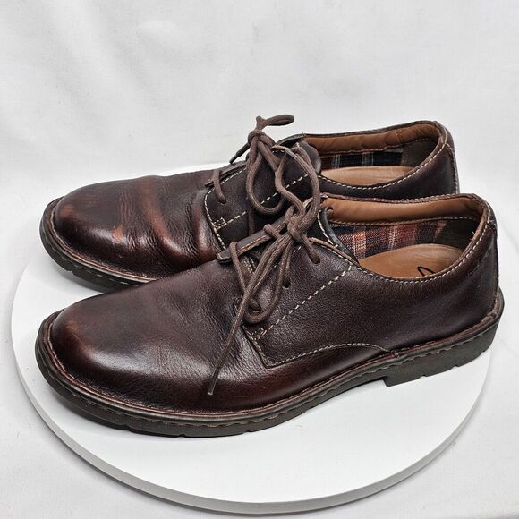 CLARKS Mens Stratton Way Distressed Oxford Lace Up Shoes Brown Leather Size 9.5 - Picture 1 of 8